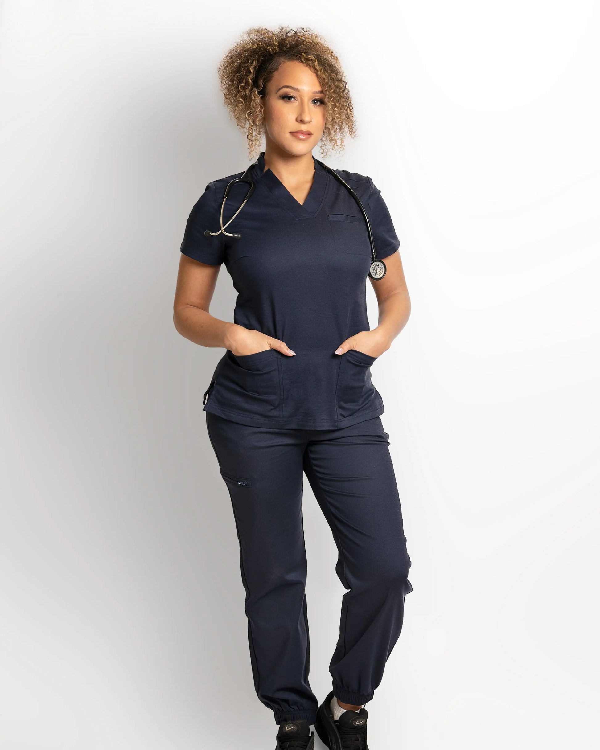 Women's 3 Pocket Scrub top - Navy Apparel & Accessories