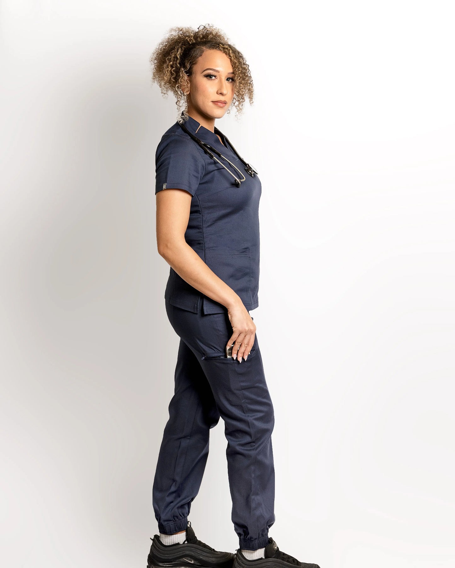 Women's 3 Pocket Scrub top - Navy Apparel & Accessories