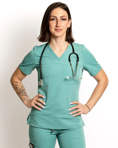 Women's One Pocket Scrub Top - Ocean Blue